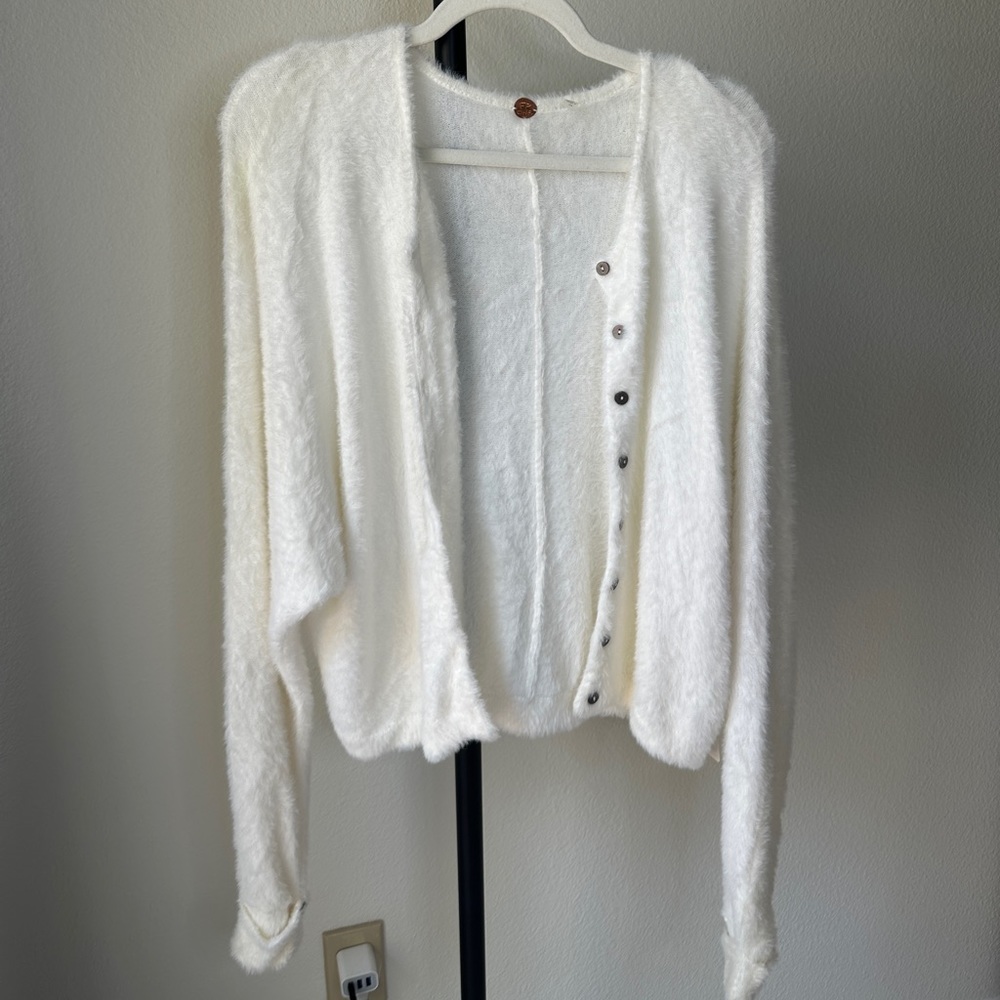 Free People Fuzzy White Cardigan